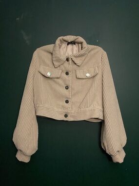 SHEIN Beige Cropped Corduroy Button Jacket